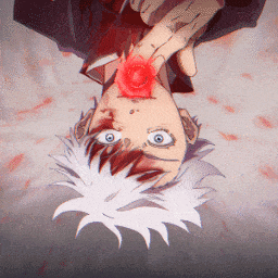 a drawing of a person hanging upside down with a red object on their forehead