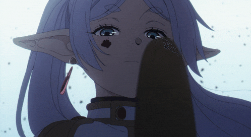 a close up of a anime character with a tear running down her face