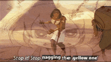 a cartoon of a man with the words " stop it stop nagging the yellow one "