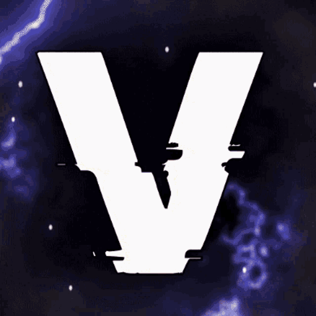 a white letter v is surrounded by lightning in a dark background