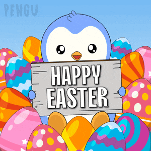 penguin holding a sign that says happy easter