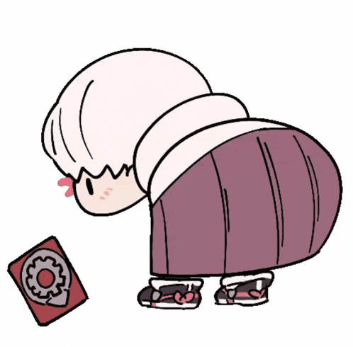 a cartoon of a girl kneeling down next to a book and a sticky note .