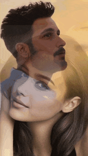 a double exposure of a man and woman