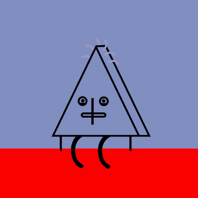 a drawing of a triangle with a face and a cross on it