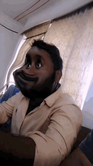 a man with a beard is making a funny face with his mouth open