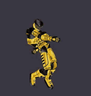 a cartoon character with a helmet and yellow armor is running