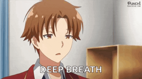 a boy in a school uniform is saying deep breath in a room .