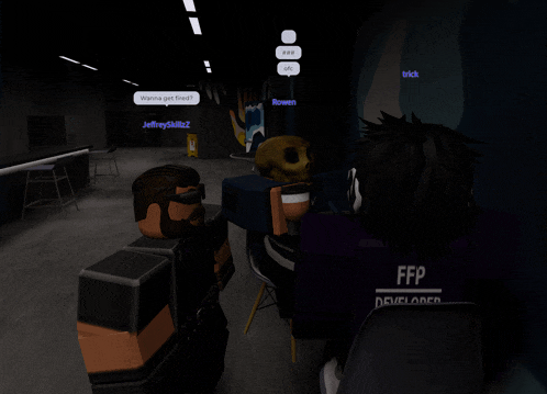 a screenshot of a video game shows a man talking to another man and says wanna get freddy