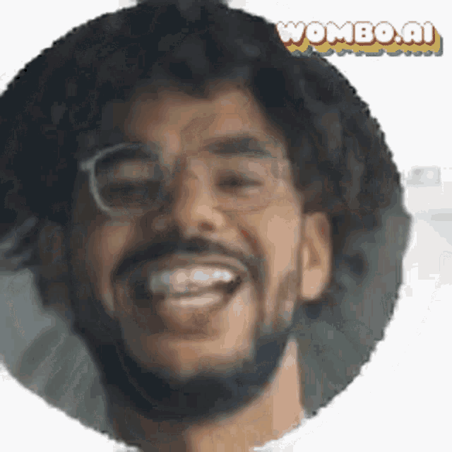 a man with glasses and a beard is smiling in a circle