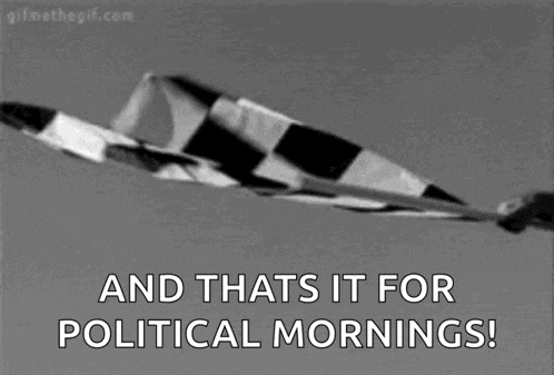 a black and white photo of a checkered flag with the words `` and that 's it for political mornings ! '' .