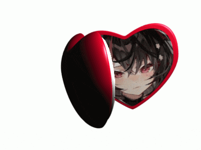 a red heart shaped container with a picture of a girl on it