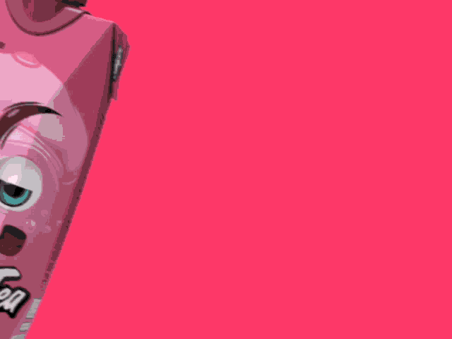 a pink bottle with a cartoon face on it
