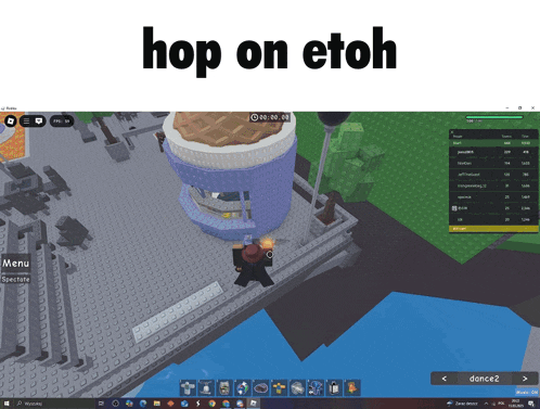a screen shot of a video game with the words hop on etoh at the top