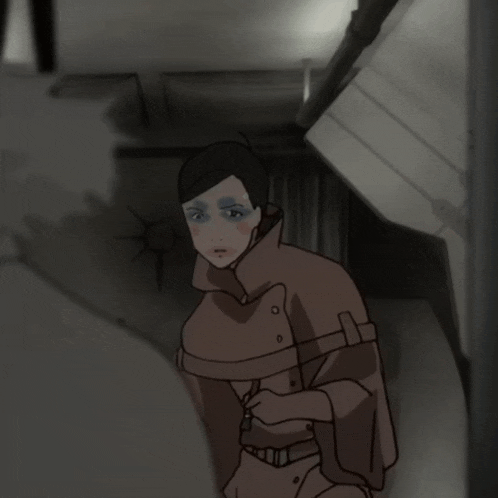 a cartoon drawing of a woman in a trench coat