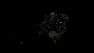 a computer generated image of a space station with a few satellites around it
