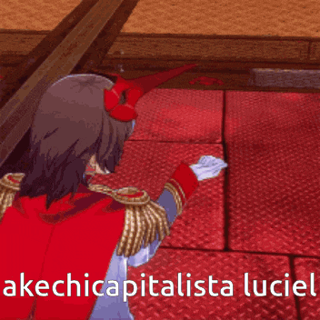 a video game character is wearing a red mask and gold epaulettes