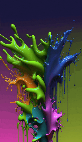a colorful splash of paint on a pink and blue background