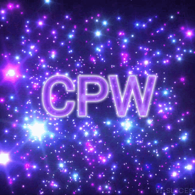 the word cpw is glowing in purple letters on a purple background