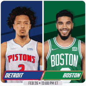 a pistons player and a boston player are featured on a poster