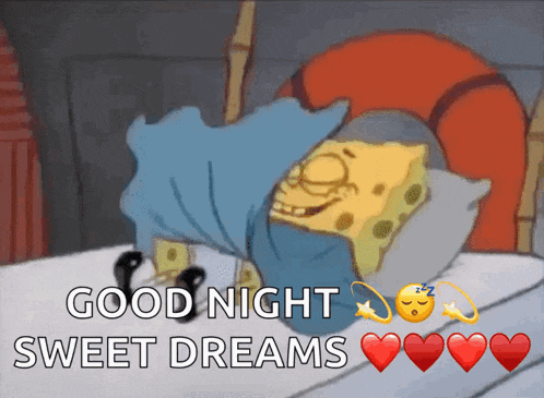 a cartoon of spongebob sleeping with the words good night sweet dreams below him