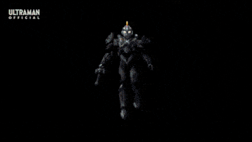 an ultraman official advertisement with a yellow light coming out of his chest