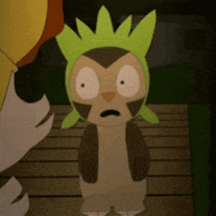 a cartoon owl is wearing a green hat and standing on a wooden floor .