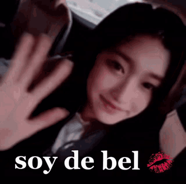 a woman in a car with the words soy de bel written on the bottom