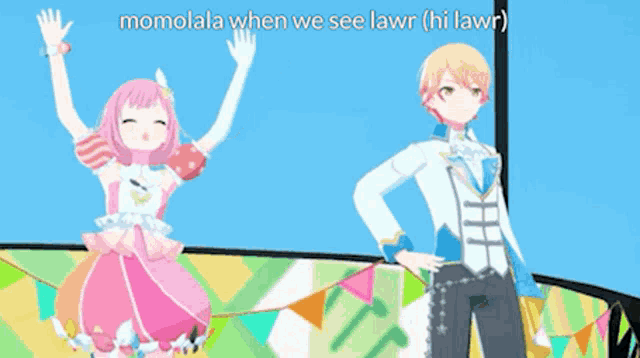 a boy and a girl are standing next to each other in a video game .