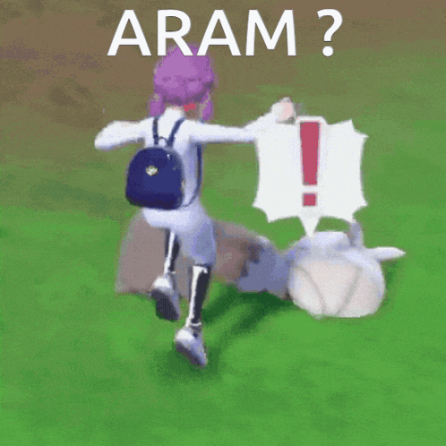 a girl with a backpack is standing next to a large animal with the word aram written on it
