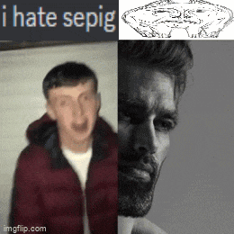 a picture of a man with a beard and the words i hate sepig on top