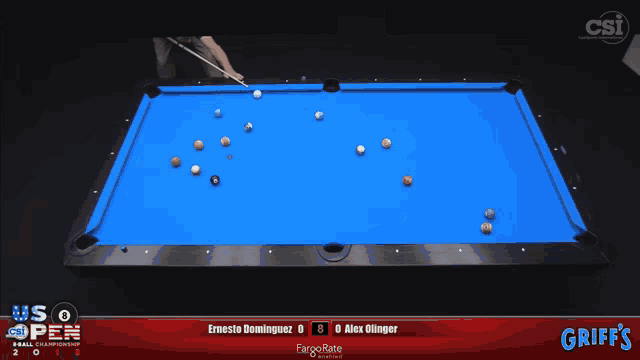 a pool table with a man holding a cue on it