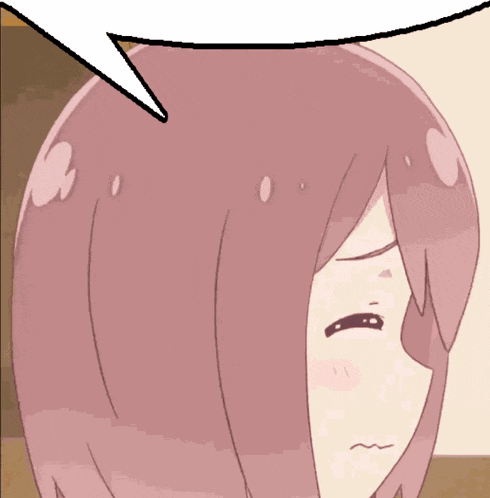 a cartoon drawing of a girl with a speech bubble over her head