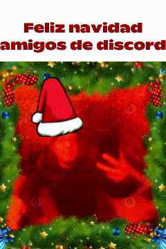 a christmas card with a red bear wearing a santa hat and the words feliz navidad amigos de discord