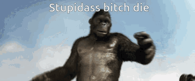 a statue of a gorilla with the words stupidass bitch die above it