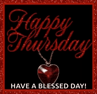 a happy thursday greeting card with a red heart necklace