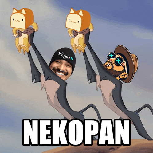 nekopan is written on a picture of a man and a monkey