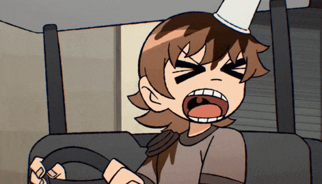 a cartoon character with a cone on his head is sitting in a car