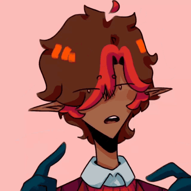 a drawing of a person with red hair and ears