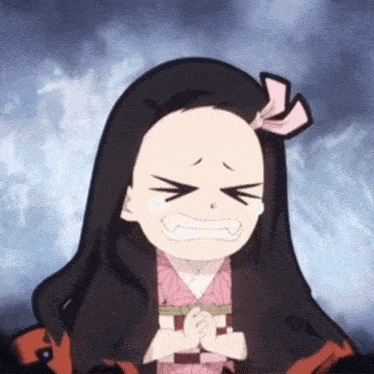 a girl with a bow in her hair is crying