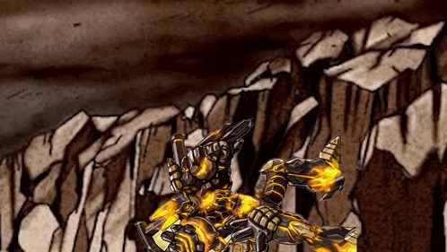 a cartoon of a robot giving a thumbs up in front of rocks