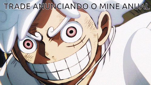 a cartoon character with a big smile and the words trade anuncio o mine anual below it