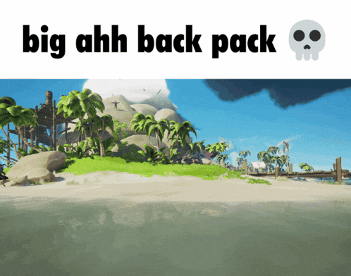 a picture of a beach with the words big ahh back pack