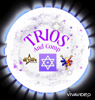 a logo for trios and comp with a star and a purple star
