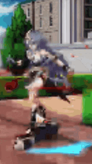 a blurred image of a person standing in front of a green box that says ' a ' on it