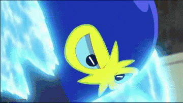 a close up of a cartoon character with a blue background