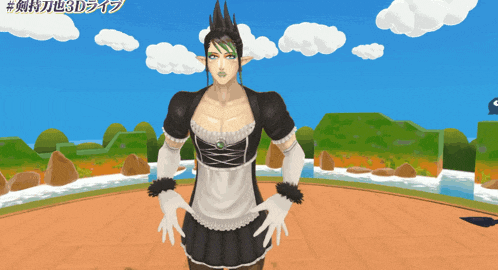 a cartoon character in a maid outfit with chinese writing on the bottom right