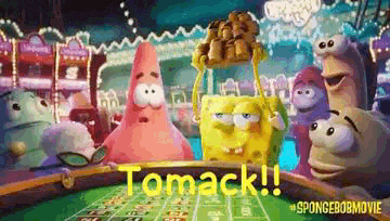 spongebob and patrick are playing a game of roulette in a spongebob movie .