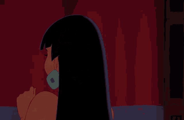 a cartoon of a woman with long hair making a funny face