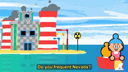 a pixel art drawing of a building with the words do you frequent nevada below it