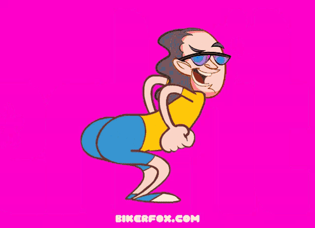 a cartoon of a man squatting with bikerfox.com written in the bottom right corner